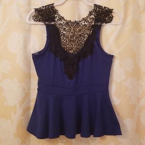 Navy black lace top